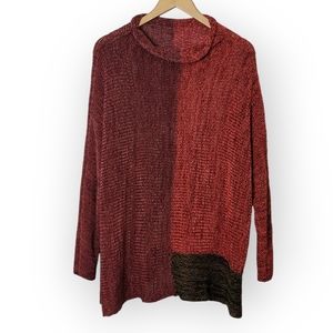 Women's Red Two-Tone Knit Tunic Sweater